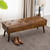 Mid-Century End of Bed Bench with Brown Leather Upholstered Seat Solid Wood Legs Q280-FLYBS792583641