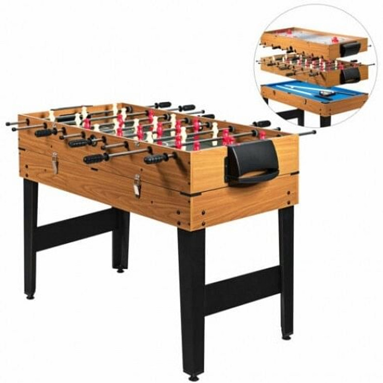 48 Inch 3-In-1 Multi Combo Game Table with Soccer for Game Rooms - Color: Natural D681-SP37328