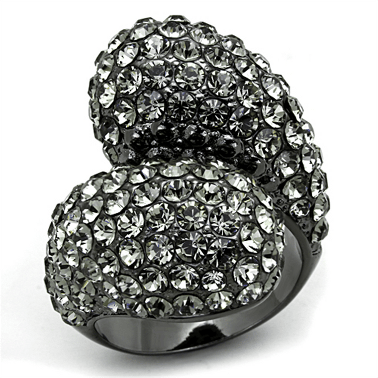 LO3172 - TIN Cobalt Black Brass Ring with Top Grade Crystal  in Black Diamond A874-LO3172
