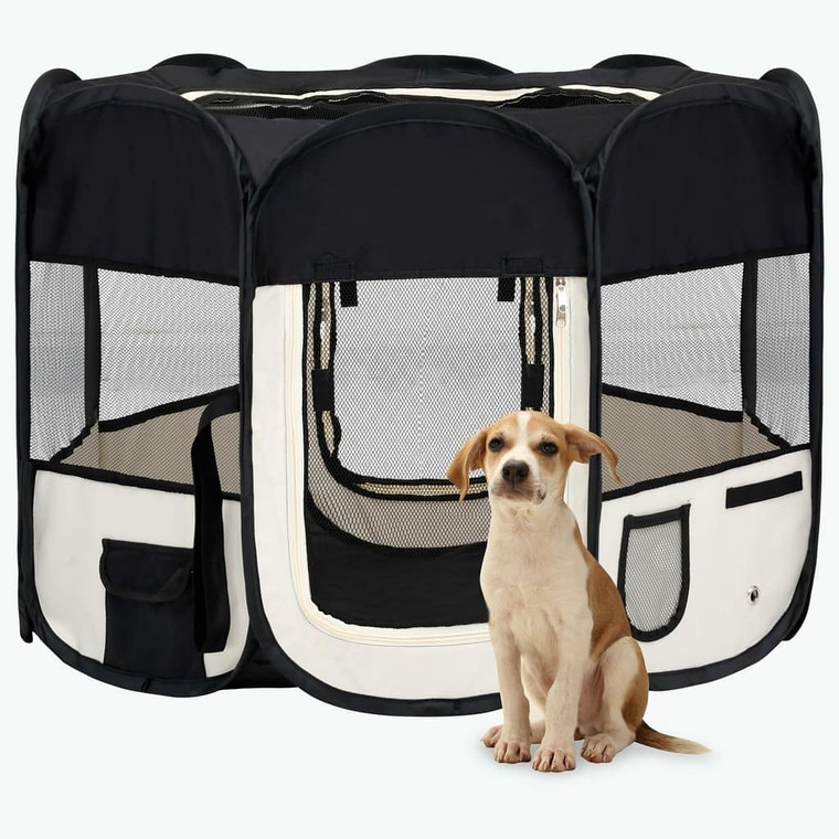  Dog Playpen Black and cream Polyester, Steel 35.4x35.4x22.8 in A949-171005
