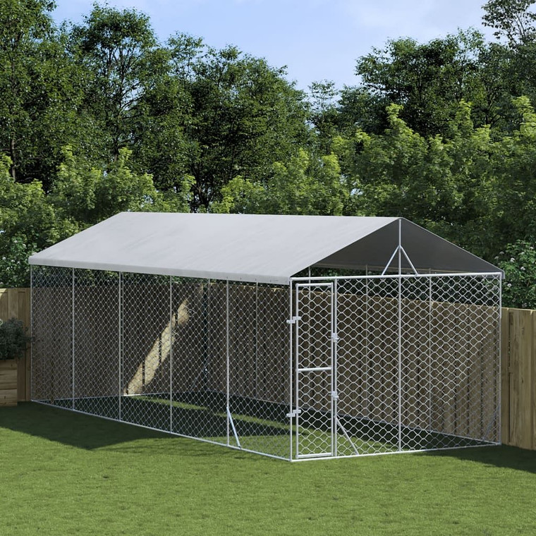  Outdoor Dog Kennel Silver Galvanized Steel 9.8x24.6x8.2 ft Tough A949-3190489