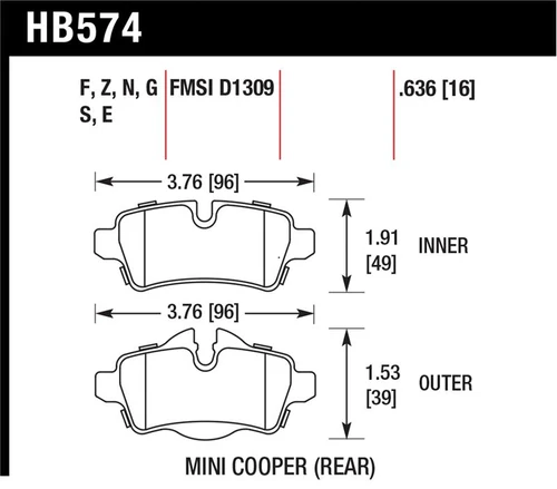Hawk 07+ Mini Cooper HPS Street Rear Brake Pads - HB574F.636