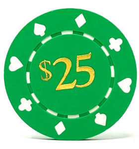 Poker Chips: Card Suits, 11.5 Gram / Heavy Weight, with Monogram, Green Poker Chips: Card Suits, 11.5 Gram / Heavy Weight, with Monogram, Green