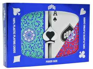 New - Copag Neoteric Plastic Playing Cards: Narrow, Super Index, Green/Red