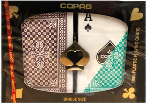 Copag Copa Casino Plastic Playing Cards Set: Narrow, Regular Index, Green/Brown Copag Copa Casino Plastic Playing Cards Set: Narrow, Regular Index, Green/Brown