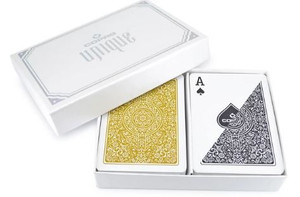 Copag Unique 100% Plastic Playing Cards - Poker Size, Regular Index, Black/Gold 2 Deck Set