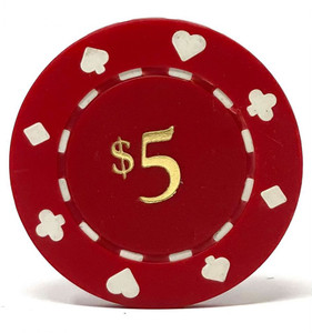 Poker Chips: Card Suits, 11.5 Gram / Heavy Weight, with Monogram, Red Poker Chips: Card Suits, 11.5 Gram / Heavy Weight, with Monogram, Red
