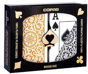 Copag 1546 Elite Plastic Playing Cards: Narrow, Super Index, Black/Gold Copag 1546 Elite Plastic Playing Cards: Narrow, Super Index, Black/Gold