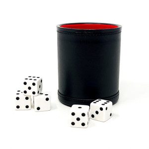 Dice Cup: Leatherette, Black Cup with Five 5/8 in. White Dice Dice Cup: Leatherette, Black Cup with Five 5/8 in. White Dice