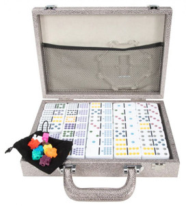 Leather Mexican Train Game Set - Silver Leather Mexican Train Game Set - Silver