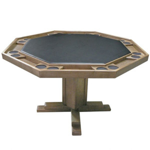 Poker Table: Octagonal Poker Table with Pedestal Base, 52 in. Diameter, Oak Finish, Felt Top