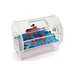 Raffle Drum: Clear Acrylic, Large, 21-5/8 in. Long x 17 in. Diameter Raffle Drum: Clear Acrylic, Large, 21-5/8 in. Long x 17 in. Diameter