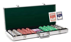500 Chip Poker Set in Aluminum Case with Bee Poker Playing Cards