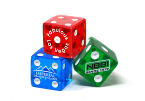 5/8" (16mm) Transparent Custom Dice with Engraved Dots logo in one location