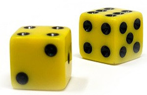5/8 (16mm) Yellow Opaque Dice with Black Dots 5/8 (16mm) Yellow Opaque Dice with Black Dots