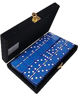 Marion Double 6 Blue Domino Set with Spinners in Velvet Box