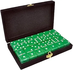 Marion Double 6 Green Domino Set with Spinners in Velvet Box