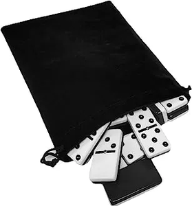 Marion Double 6 Two Tone Black / White Dominoes with Spinners in Black Velvet Bag
