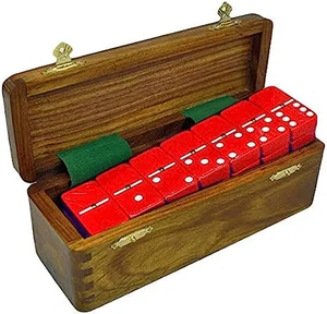 Marion Double 6 Red Dominoes with Spinners in Wood Box