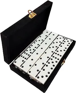 Marion Double 6 White Domino Set in Velvet Box