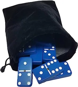 Marion Double 6 Blue Domino Set with Spinners in Black Velvet Bag Spinners in Elegant Black Velvet Bag