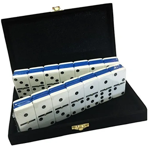 Marion & Co. Double Six Two Tone Blue / WhiteDominoes  with Spinners in Black Velvet Case