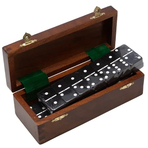 Marion & Co. Double Six Black Dominoes with Spinners in Wood Box