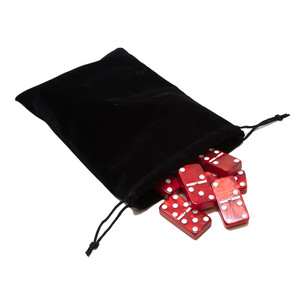 Marion & Co. Double Six Red Marbleized Dominoes  with Spinners in Black Velvet Bag
