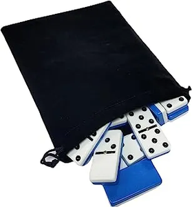 Marion & Co. Double Six Two Tone Blue / WhiteDominoes  with Spinners in Black Velvet Bag