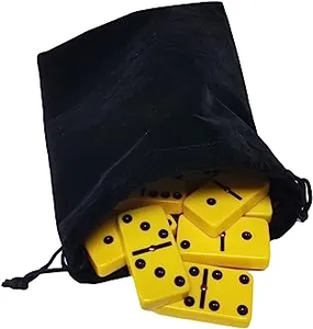 Marion & Co. Double Six  Yellow Dominoes with Black Spots with Spinners in Black Velvet Bag