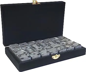Marion & Co. Double Six Silver Marbleized Dominoes  with Spinners in Black Velvet Case