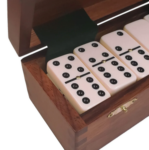 Marion & Co. Double Six Creamy Blush Dominoes with Spinners in Wood Box
