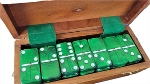 Marion & Co. Double Six Green Marbleized Dominoes with Spinners in Wood Box