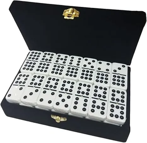 Marion Double 9 White Domino Set in Elegant Velvet Storage Box