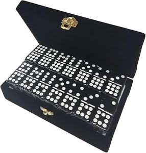 Marion Double 9 Black Domino Set in Elegant Velvet Storage Box