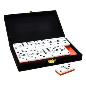 Marion & Co. Double Six Two Tone Red / WhiteDominoes  with Spinners in Black Velvet Box