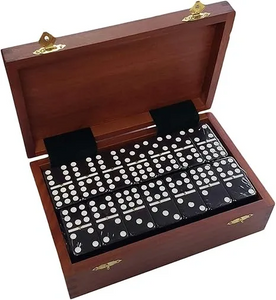 Marion Double 9 Black Domino Set in Wood Box