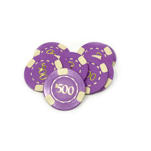 Poker Chips: 3 Edge Spot, 8.5 Gram, Pre-Denominated both sides, $500, Purple Poker Chips: 3 Edge Spot, 8.5 Gram, Pre-Denominated both sides, $500, Purple