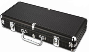 Chip Case: Black Aluminum Poker Chip Case, Black Felt Interior, 300 Chip Capacity