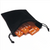Marion & Co. Double Six Orange Dominoes (white spots) with Spinners in Black Velvet Bag