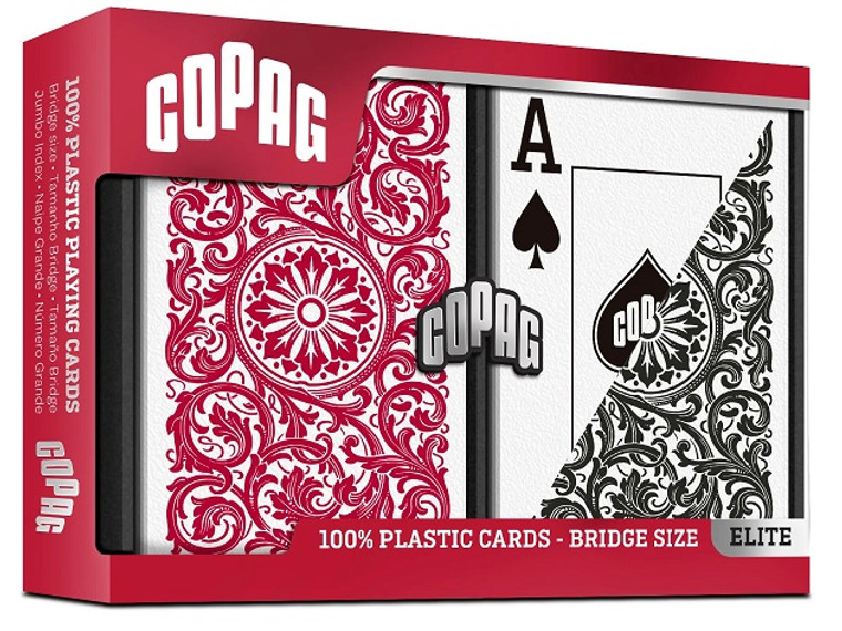 Copag 1546 Elite Plastic Playing Cards: Narrow, Super Index, Red/Black Copag 1546 Elite Plastic Playing Cards: Narrow, Super Index, Red/Black