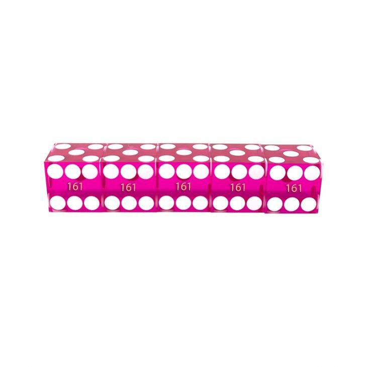 Flush Spots Casino Dice: 3/4 in., High Polish, Razor Edge, Pink with Serial Numbers (Stick of 5)