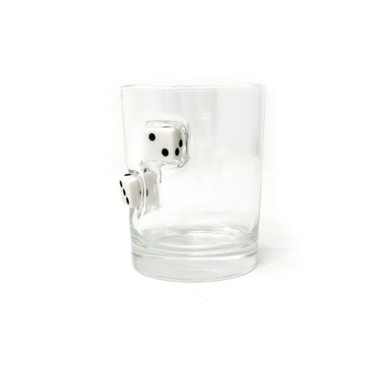 Rocks Glass with White Dice