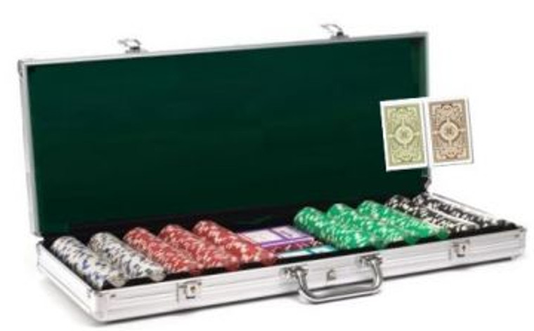 Kem Poker Chip Set: 500 11.5 Gram Dice Chips, Green / Brown Kem Casino Decks in Aluminum Case