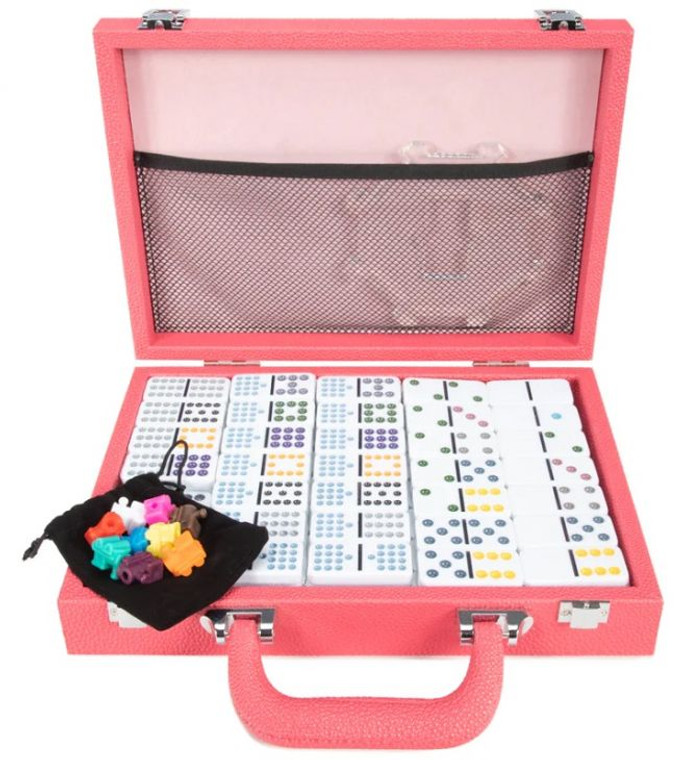 Leather Mexican Train Game Set - Pink Leather Mexican Train Game Set - Pink
