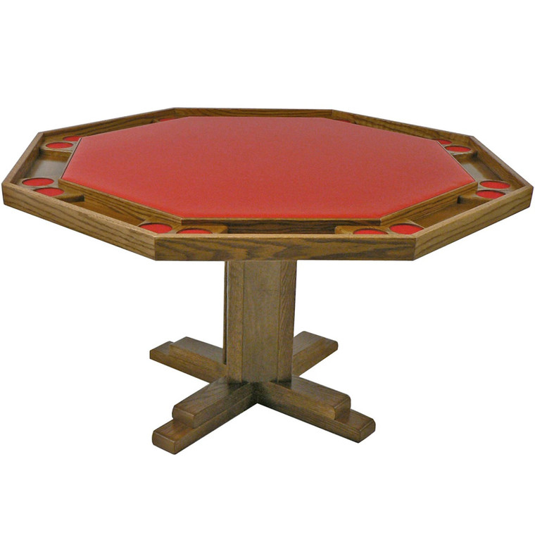 Poker Table: Octagonal Poker Table with Pedestal Base, 52 in. Diameter, Maple Finish, Vinyl Top