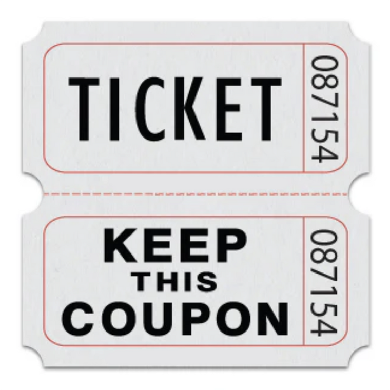 Roll Tickets: Case of 20 Double Rolls, White - 2,000 Individually Numbered Tickets