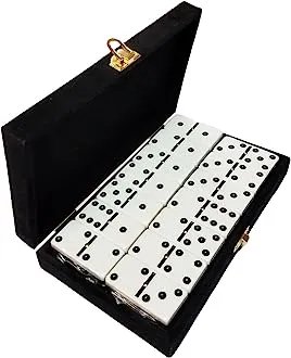 Marion Double 6 White Domino Set in Velvet Box