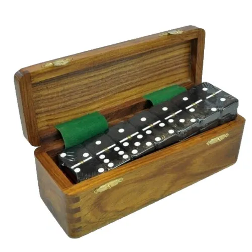 Marion & Co. Double Six Black Dominoes with Spinners in Wood Box