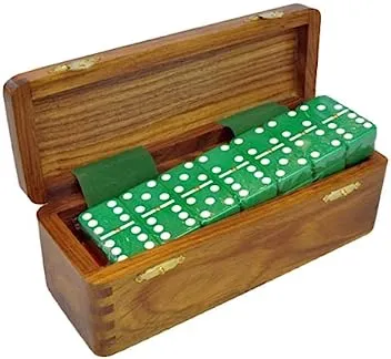Marion & Co. Double Six Green Dominoes with Spinners in Wood Box